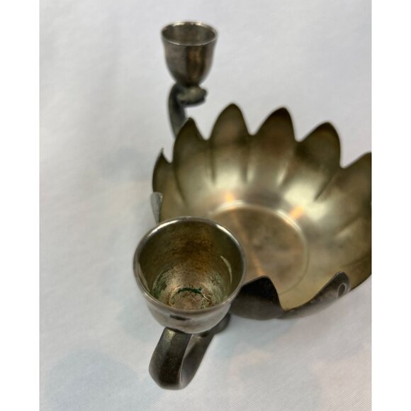 Vintage Silver Plated Lotus Flower Bowl 3-Candle Holder - Picture 5 of 12